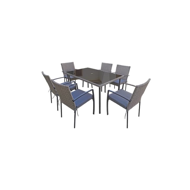 Jet-Line Rattan Gartenmöbelset Essgruppe Carlo in Grau Tisch und 6 Stühle