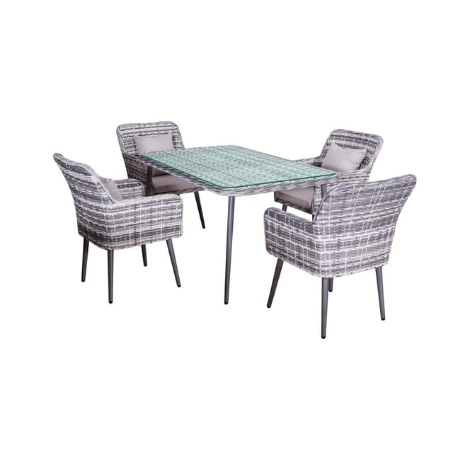 Jet-Line Rattan Gartenmöbelset Essgruppe Lima in Grau Tisch und 4 Stühle