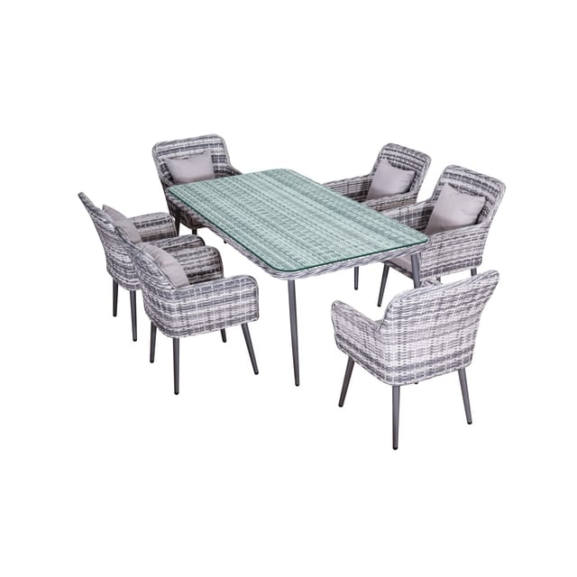 Jet-Line Rattan Gartenmöbelset Essgruppe Quito in Grau Tisch und 6 Stühle