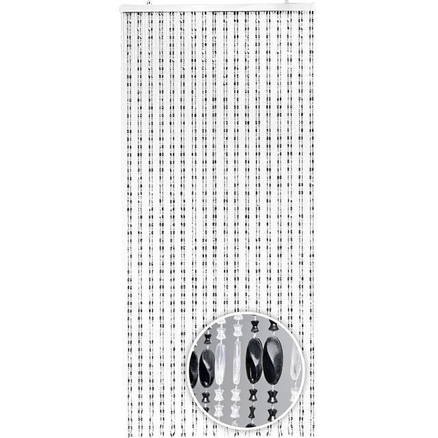 Kobolo Türvorhang PEARL Kunststoff Transparent Schwarz 72 Stränge 90x200 cm