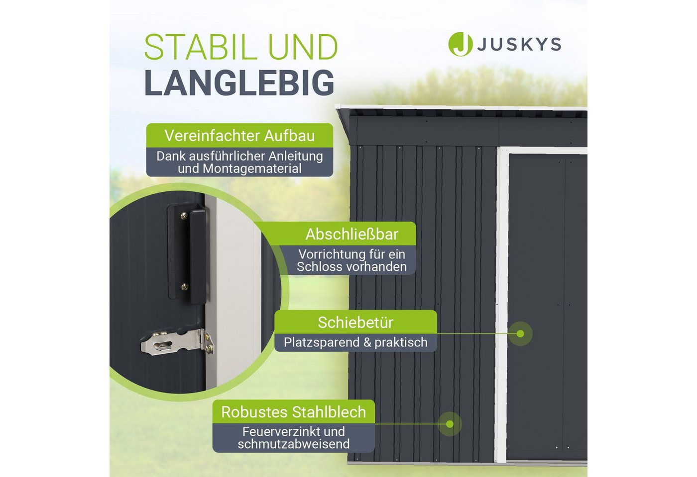 Juskys Metall Gerätehaus S mit Pultdach Anthrazit Bild 2