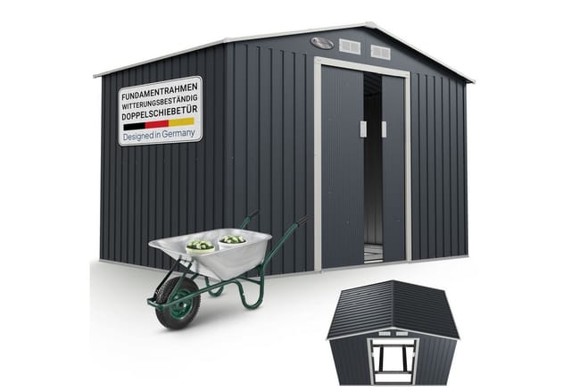 Juskys Metall Geräteschuppen Gerätehaus XL mit Satteldach in Anthrazit