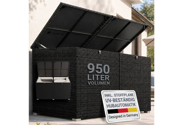 Juskys Polyrattan Gartenmöbel Auflagenbox Ikaria mit Innenplane in Schwarz
