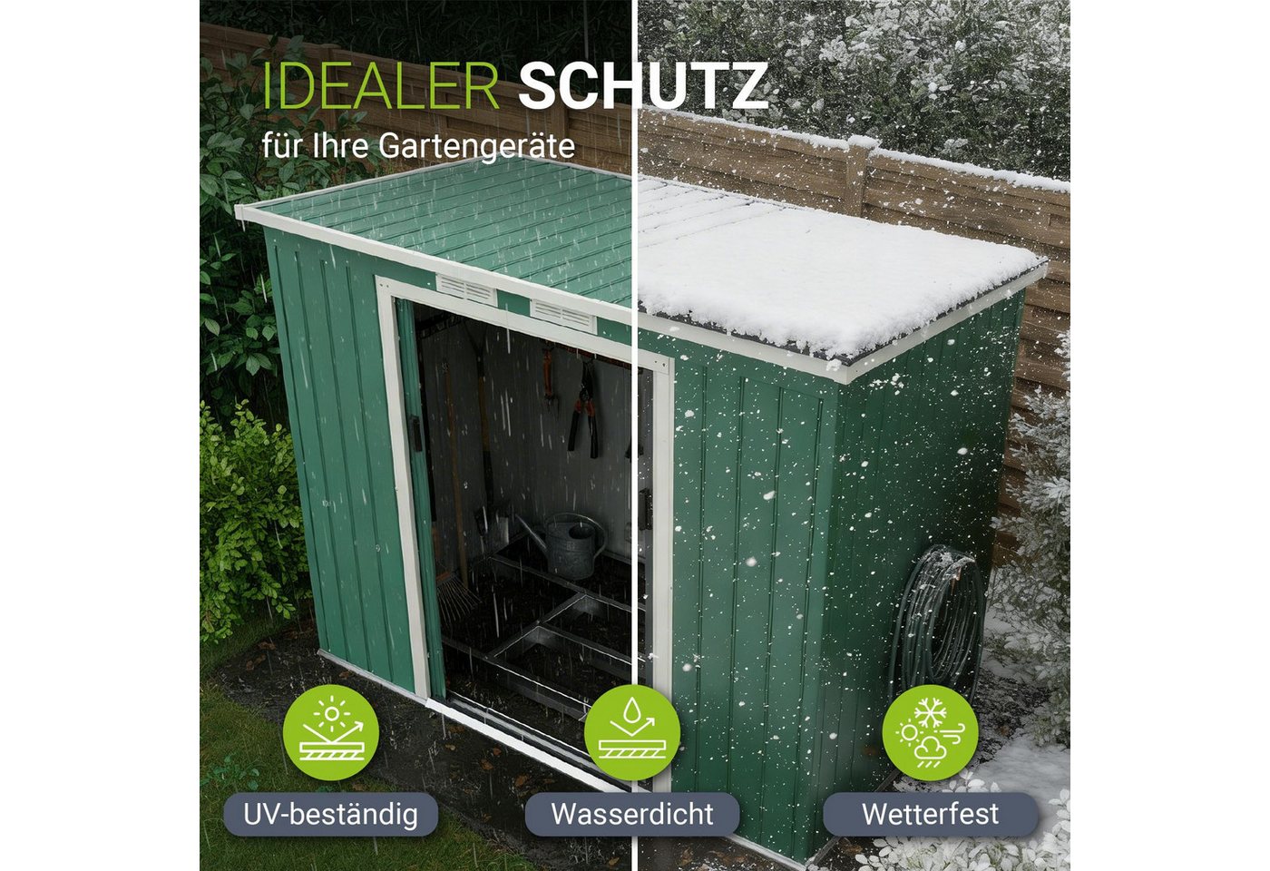 Juskys Metall Geräteschuppen Gerätehaus M mit Pultdach in Dunkelgrün Bild 4