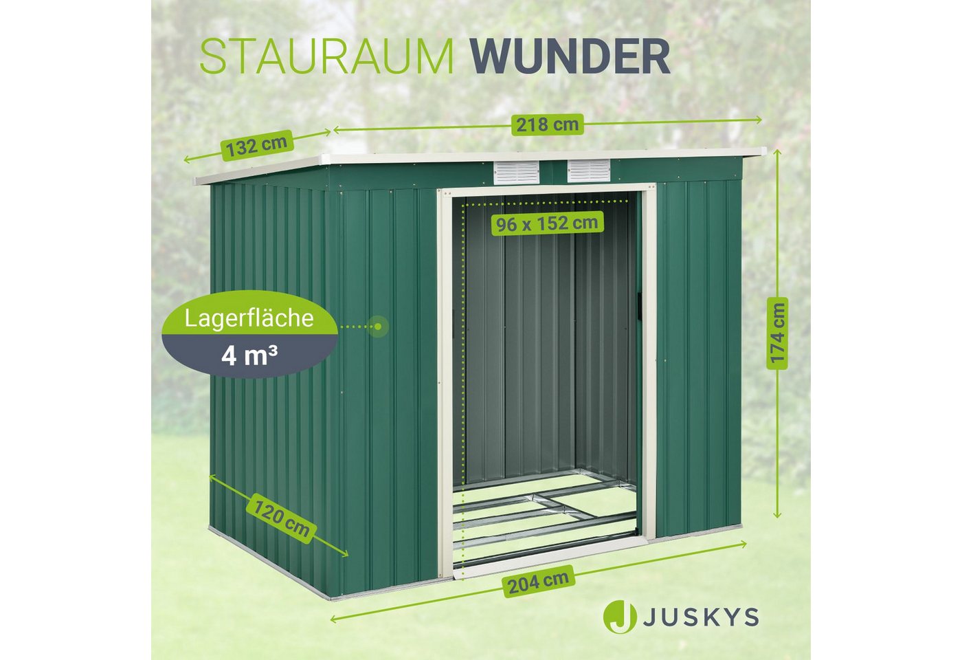 Juskys Metall Geräteschuppen Gerätehaus M mit Pultdach in Dunkelgrün Bild 5