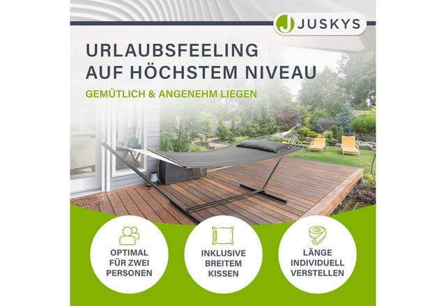 Juskys Hängematte Cata mit Gestell und Kissen 360 x 120 x 115 cm Anthrazit