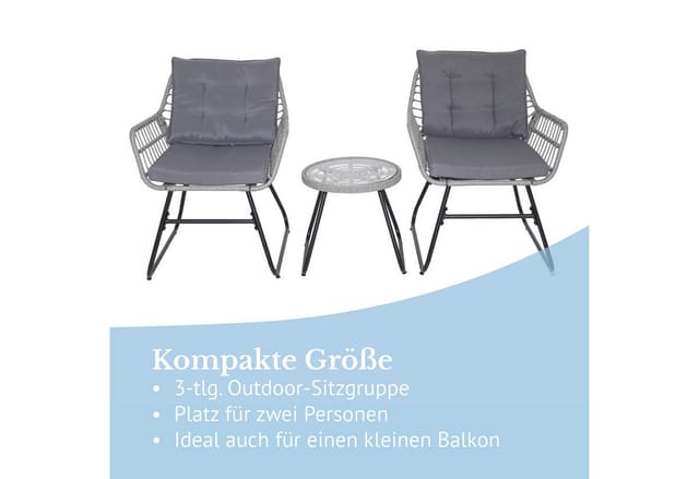 Svita Amalfi Rattan Sitzgruppe Outdoor Gartenlounge 2 Personen Balkonset Hellgrau