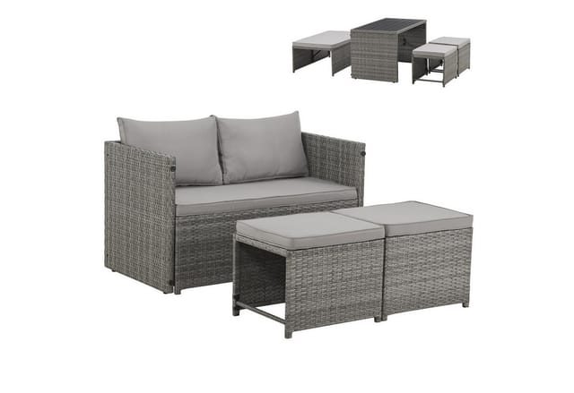 Svita Athina Sitzgruppe Outdoor Gartenmöbel Set Balkonmöbel Polyrattan Grau