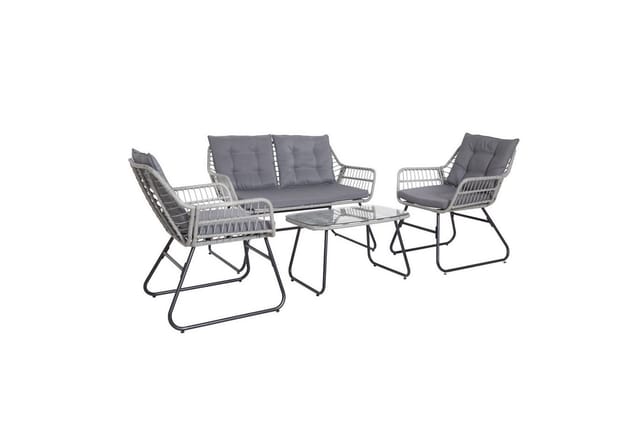 Svita Capri Balkonmöbel-Set Polyrattan Sitzgruppe Outdoor 4-tlg. Gartenlounge Hellgrau