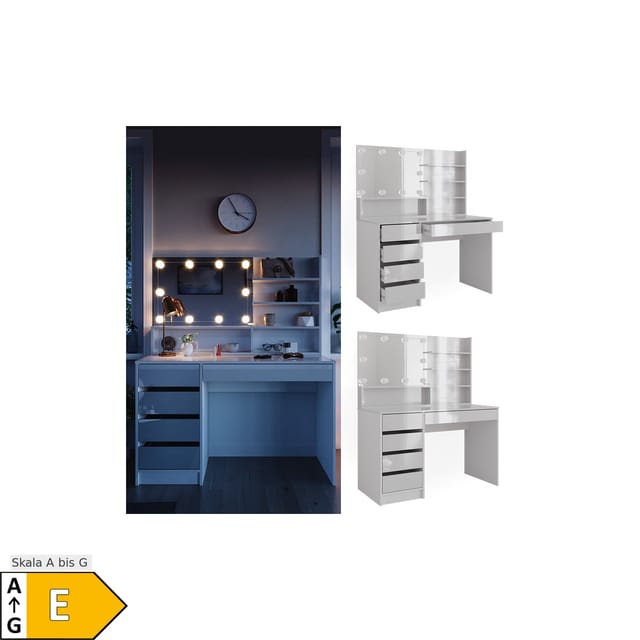 Vicco Schminktisch Sherry Weiß 55 cm mit LED Beleuchtung und Spiegelregal