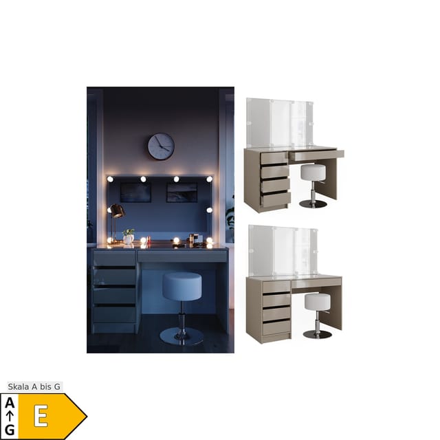 Vicco Schminktisch Sherry Greige 120 cm mit LED Beleuchtung und Hocker