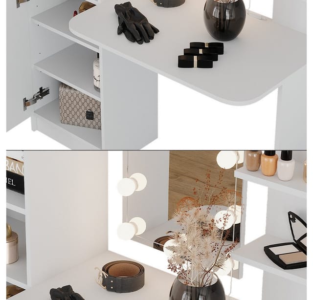Vicco Frisierkommode Jasmin Weiß 123 x 141.2 cm mit LED-Beleuchtung