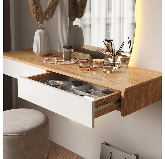 Vicco Schminktisch Melisa Weiß/Eiche 120 cm mit LED Beleuchtung