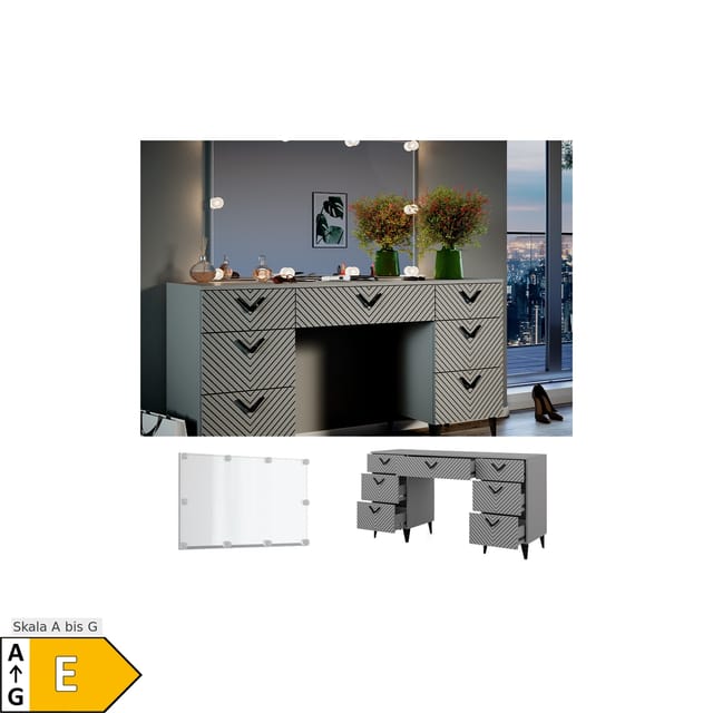 Vicco Schminktisch Anett Grau 150 cm mit LED Beleuchtung