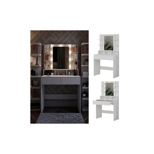 Vicco Schminktisch Taylor Weiß 80 cm mit LED Beleuchtung