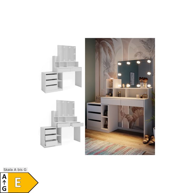 Vicco Schminktisch Anja Weiß 139.8 cm mit LED Beleuchtung
