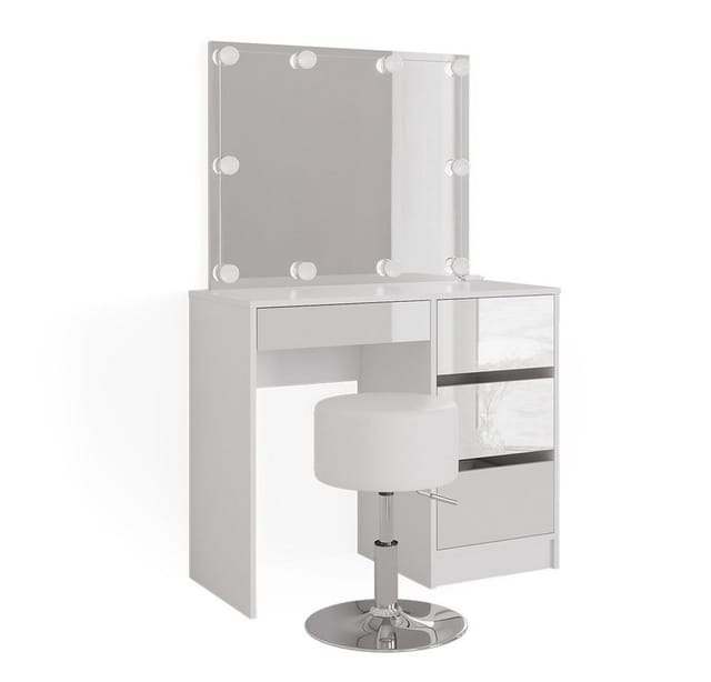 Vicco Schminktisch Sherry Weiß/Weiß 90 cm mit LED Beleuchtung und Hocker