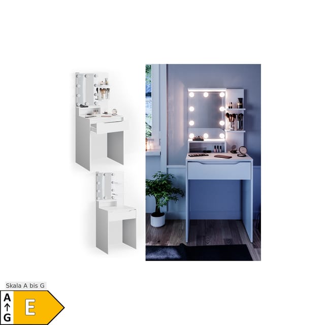 Vicco Schminktisch Ruben Weiß 60 cm mit LED Beleuchtung