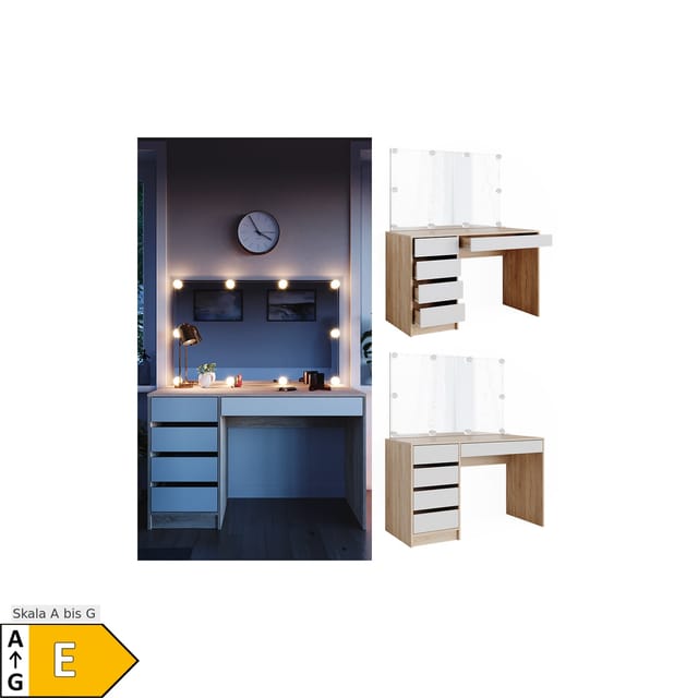 Vicco Schminktisch Sherry Weiß/Sonoma/Sonoma 120 cm mit LED Beleuchtung