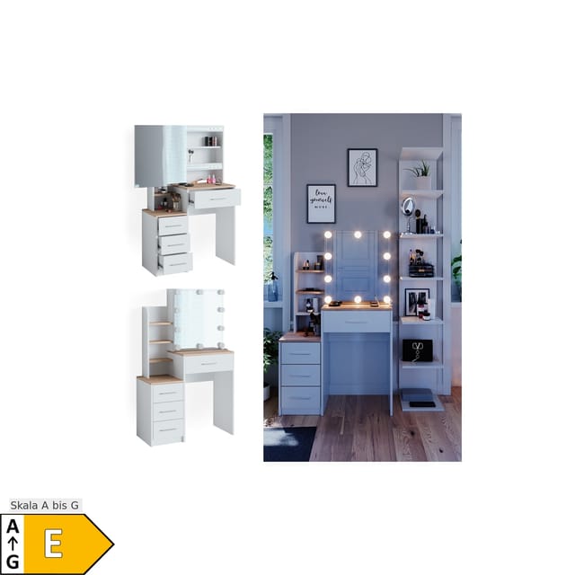 Vicco Schminktisch Conrada Weiß/Sonoma/Sonoma 36 cm mit LED Beleuchtung