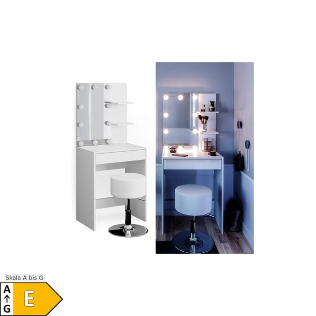 Vicco Schminktisch Isabelle Weiß 60 cm mit LED Beleuchtung und Hocker