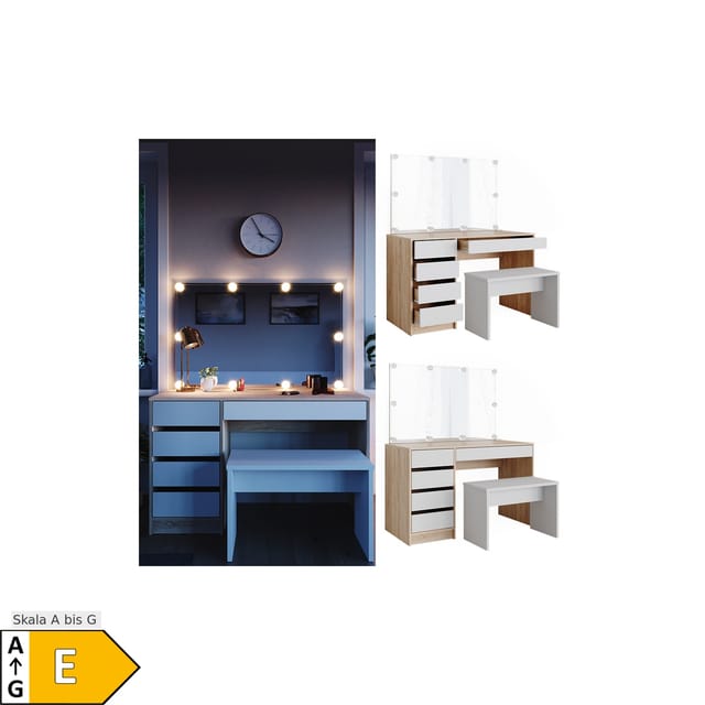 Vicco Schminktisch Sherry Weiß/Sonoma/Sonoma 55 cm mit LED Beleuchtung und Bank
