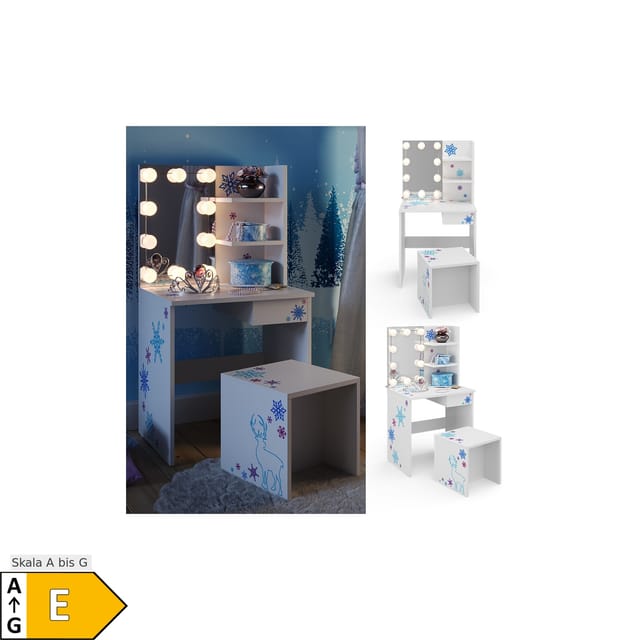 Vicco Kinder-Schminktisch Schneeflocke Weiß 54.8 cm mit LED Beleuchtung