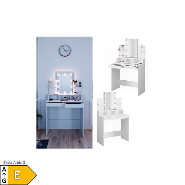 Vicco Schminktisch Ania Weiß 80 cm mit LED Beleuchtung