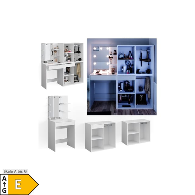 Vicco Schminktisch Isabelle Weiß 60 cm mit LED Beleuchtung und Schränken