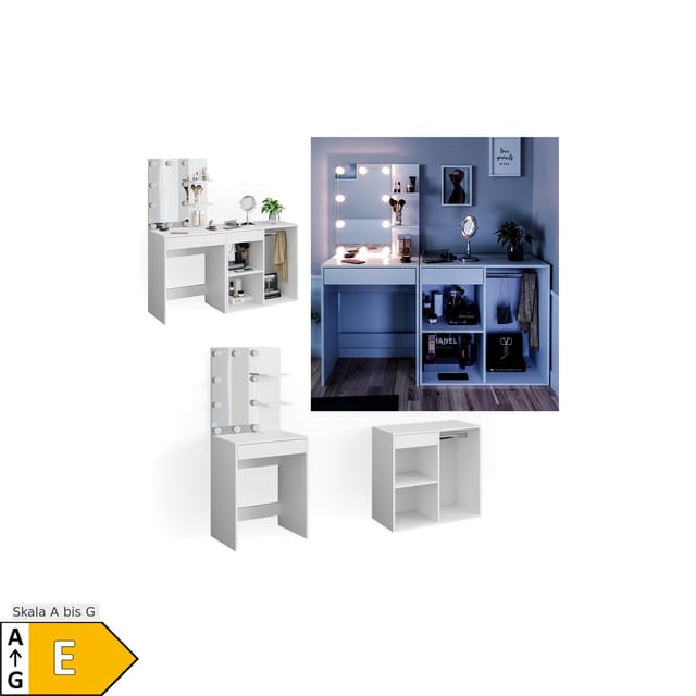 Vicco Schminktisch Isabelle Weiß 60 cm mit LED Beleuchtung und Schrank
