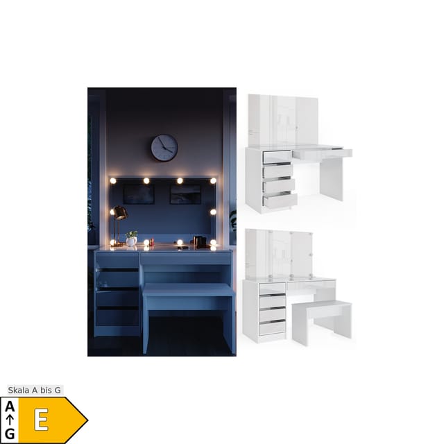 Vicco Schminktisch Sherry Weiß 55 cm mit LED Beleuchtung und Bank