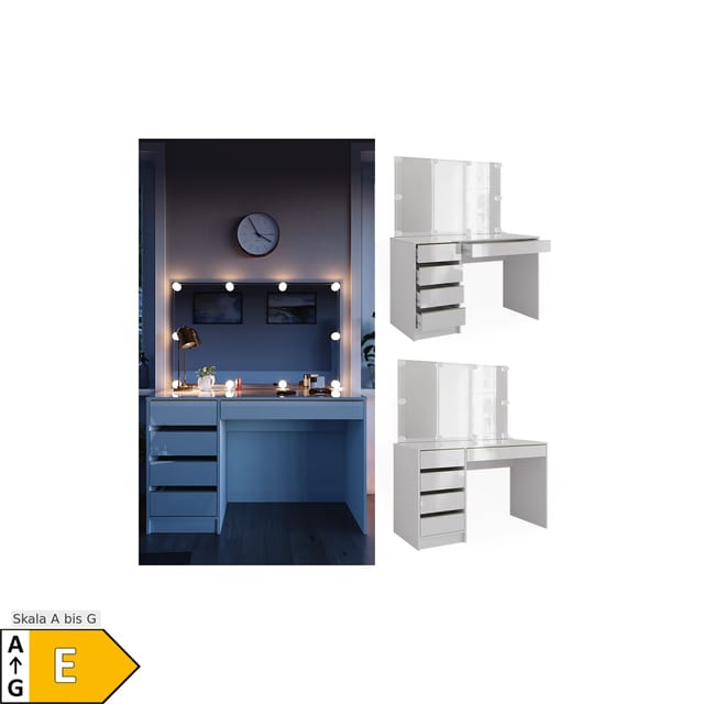 Vicco Schminktisch Sherry Weiß/Gold/Gold 120 cm mit LED Beleuchtung