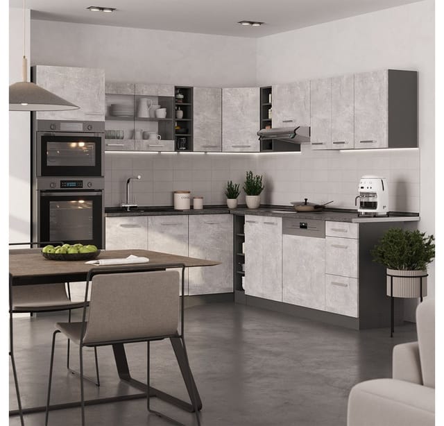 Vicco R-Line Eckküche Beton/Anthrazit 237 x 60 cm ohne Arbeitsplatte ohne E-Geräte