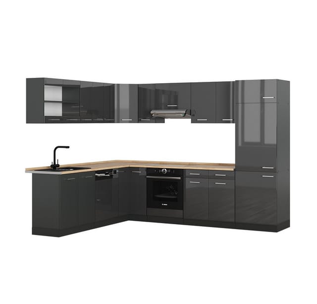 Vicco R-Line Eckküche Anthrazit Hochglanz/Anthrazit 227 x 287 cm ohne Arbeitsplatte ohne E-Geräte