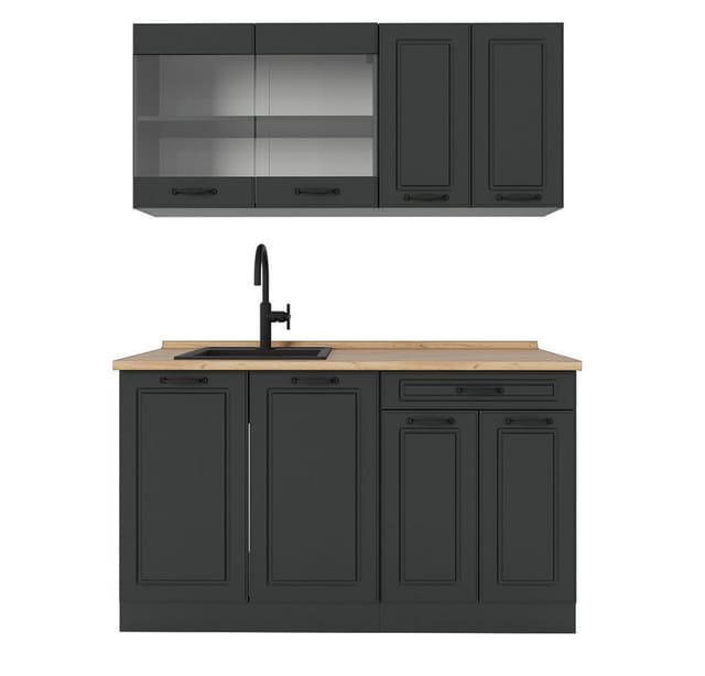 Vicco R-Line Singleküche Anthrazit Landhaus/Anthrazit 140 cm ohne Arbeitsplatte ohne E-Geräte