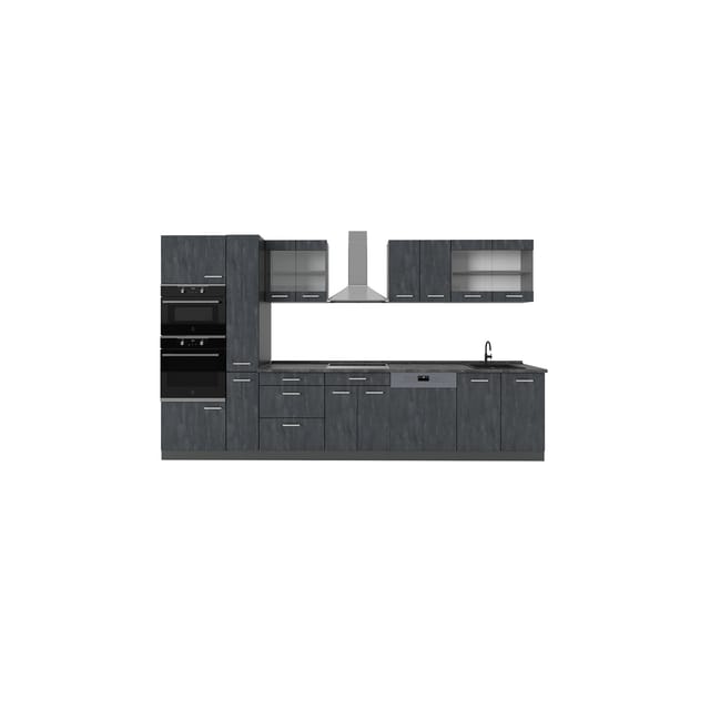 Vicco R-Line Küche Schwarz Beton/Anthrazit 350 cm ohne Arbeitsplatte ohne E-Geräte