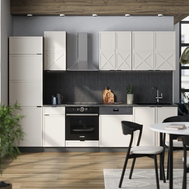 Vicco Fame-Line Küchenzeile GrauBeige/Anthrazit 300 cm AP Eiche ohne E-Geräte