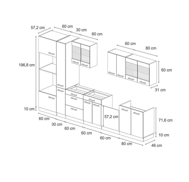 Vicco R-Line Küchenzeile Artisan Eiche/Anthrazit 350 cm mit Hochschrankohne Arbeitsplatte ohne E-Geräte