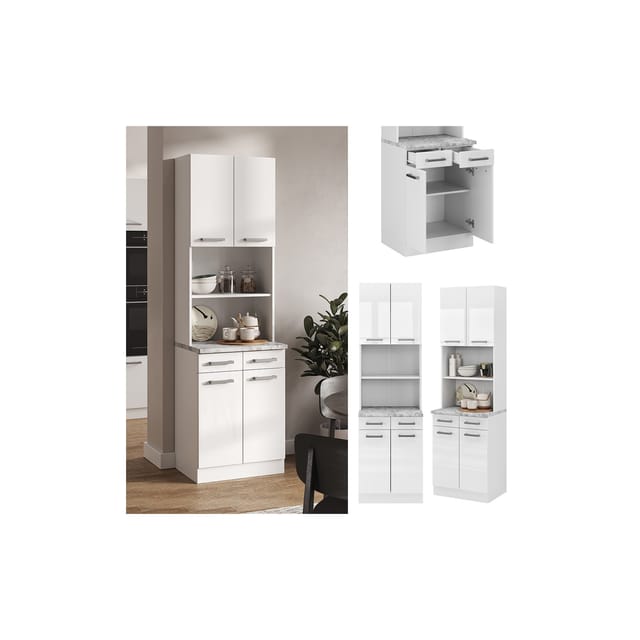 Vicco R-Line Küchenblock Weiß Hochglanz 60 cm AP Marmor ohne E-Geräte