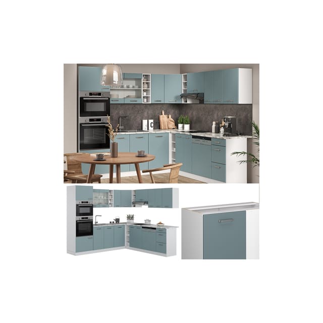 Vicco R-Line Einbauküche Blau-Grau/Weiß 237 x 60 cm ohne Arbeitsplatte ohne E-Geräte