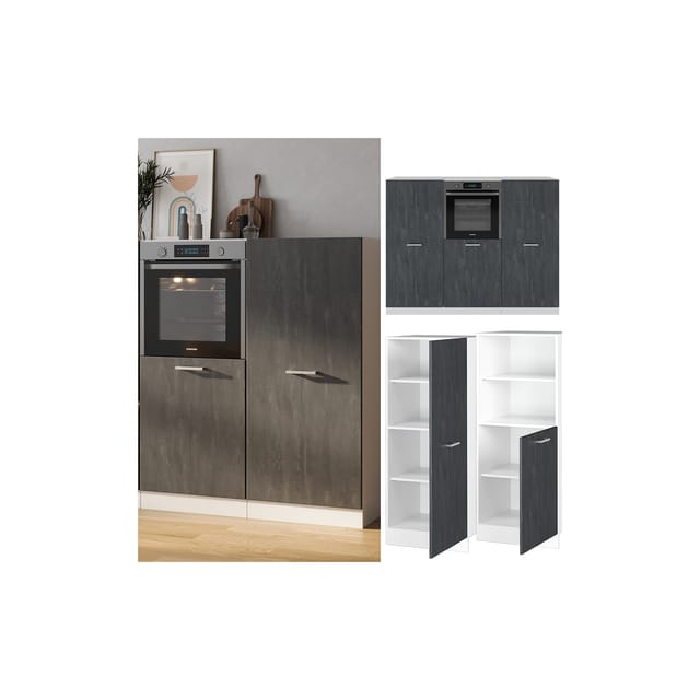Vicco R-Line Einbauküche aus der Schwarz Beton/Weiß 180 cm ohne Arbeitsplatte ohne E-Geräte
