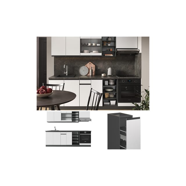 Vicco R-Line Küchenzeile Weiß/Anthrazit 240 cm J-Shape ohne E-Geräte