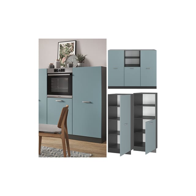 Vicco R-Line Einbauküche Blau-Grau/Anthrazit 180 cm ohne Arbeitsplatte ohne E-Geräte