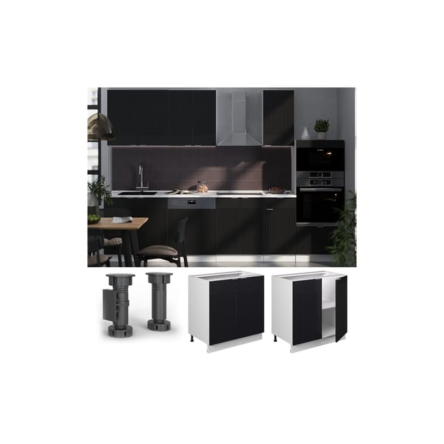 Vicco Spülenunterschrank Fame-Line Schwarz Gestreift 80 cm mit Regal AP Eiche