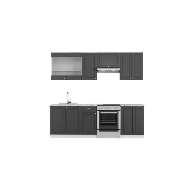 Vicco Fame-Line Küchenschränke Anthrazit-Gold/Weiß 240 cm ohne Arbeitsplatte ohne E-Geräte