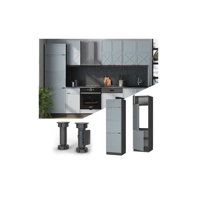 Vicco Küchenschränke Fame-Line Hochschrank für die Küche Hellblau-grau 60 cm