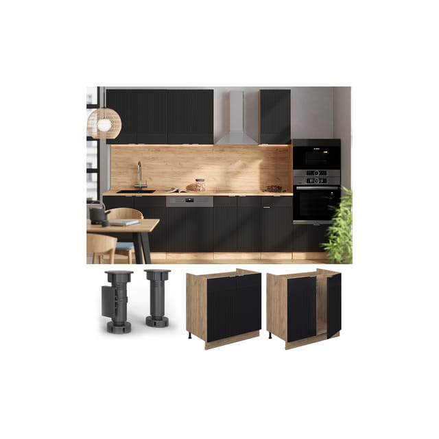 Vicco Spülenunterschrank Fame-Line Schwarz Gestreift 80 cm ohne Arbeitsplatte