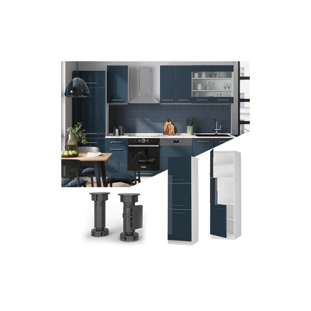 Vicco Küchenschrank Fame-Line Herdschrank Dunkelblau Hochglanz 60 cm