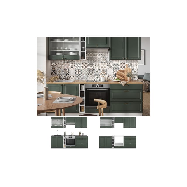 Vicco Fame-Line Küchenzeile Grün-Gold Landhaus/Weiß 235 cm ohne Arbeitsplatte ohne E-Geräte