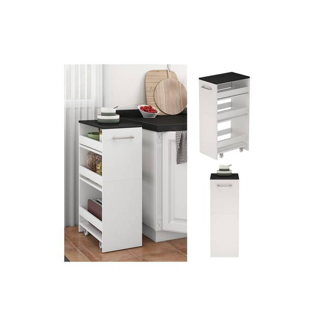Vicco Rollregal Rivo Rollbare Küchen-Minibar Weiß/Anthrazit 30x85 cm